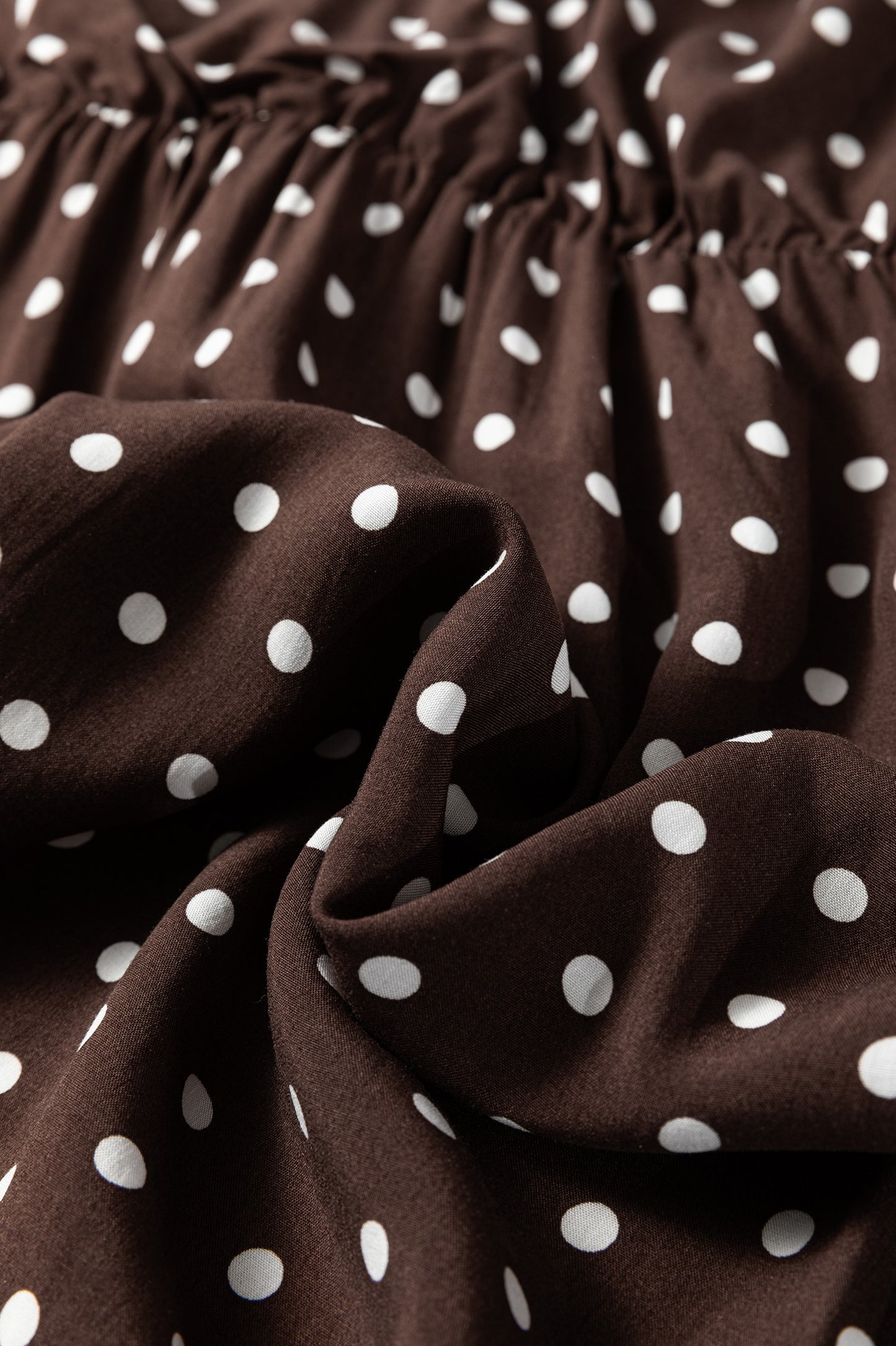 Chicory Coffee Polka Dot Long Sleeve Wrap V Neck Ruffle Hem Mini Dress-TOPS / DRESSES-[Adult]-[Female]-2022 Online Blue Zone Planet