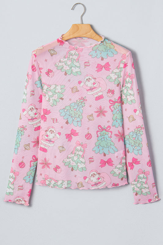 Pink Abstract Print Stand Neck Slim Fit Long Sleeve Top-Tops/Long Sleeve Tops-[Adult]-[Female]-2022 Online Blue Zone Planet