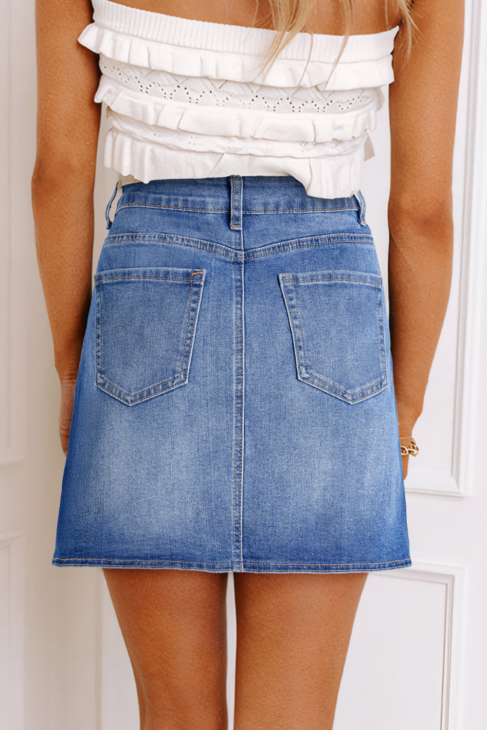 Ashleigh Blue Wrapped Crossed Waist Denim Mini Skirt-Bottoms/Skirts & Petticoat-[Adult]-[Female]-2022 Online Blue Zone Planet