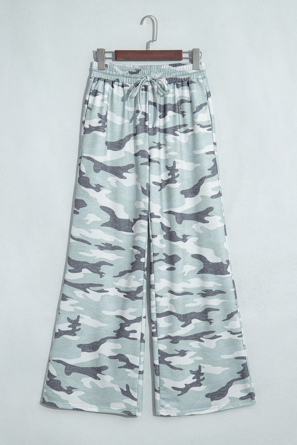 Green Camo Wide Leg Tie Elastic Waist Casual Pants-Bottoms/Pants & Culotte-[Adult]-[Female]-2022 Online Blue Zone Planet