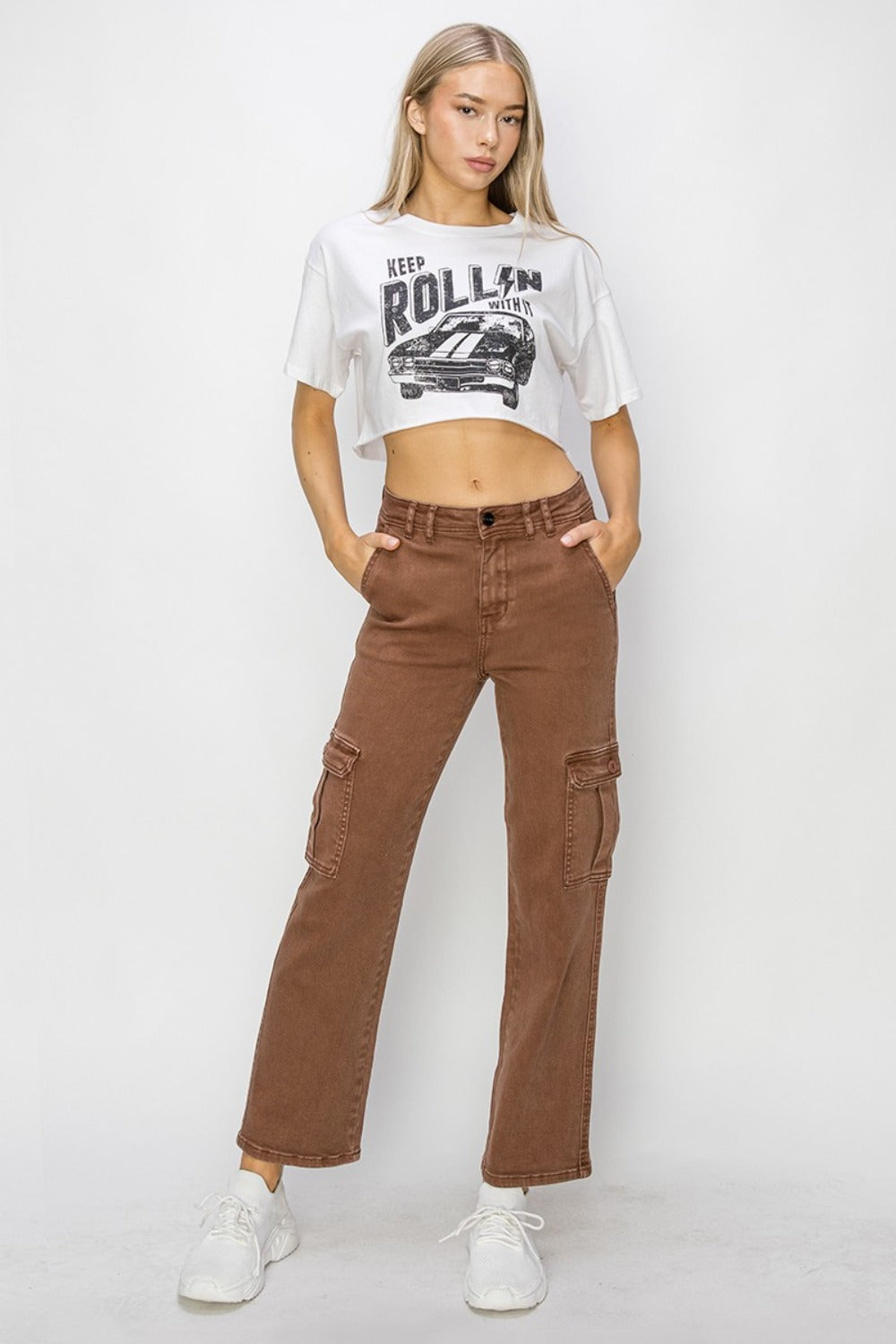 Risen Full Size High Rise Cargo Jeans-BOTTOMS-[Adult]-[Female]-2022 Online Blue Zone Planet