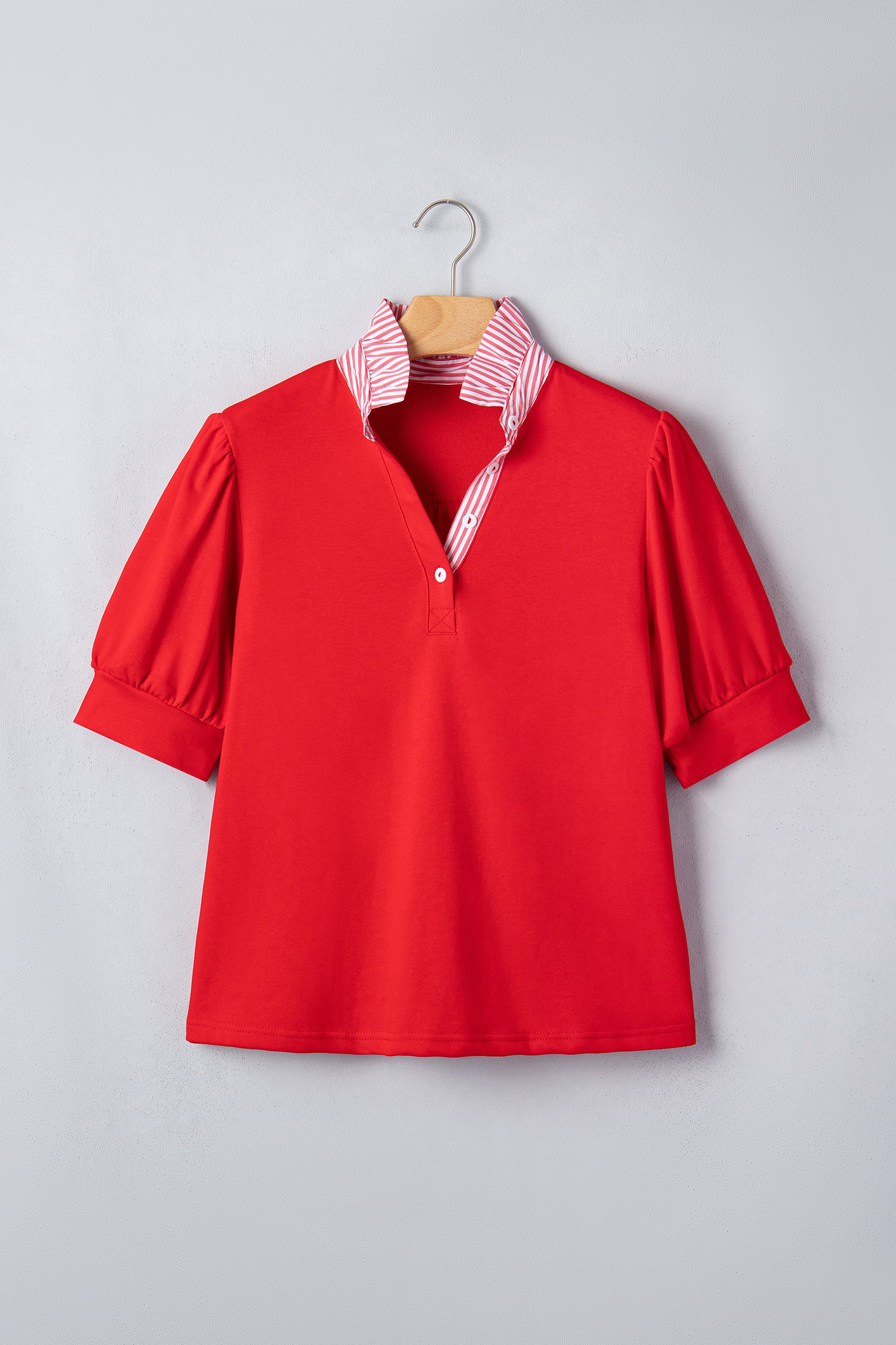Sachet Pink Striped Frilled Collar Short Sleeve Blouse-Tops/Blouses & Shirts-[Adult]-[Female]-2022 Online Blue Zone Planet
