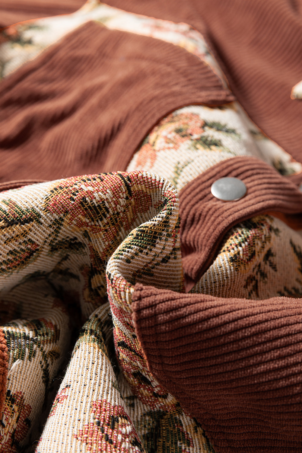 Clay Ribbed Retro Floral Patchwork Shirt Style Jacket-Outerwear/Jackets-[Adult]-[Female]-2022 Online Blue Zone Planet