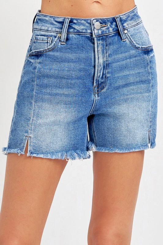 RISEN Front Slit Raw Hem Denim Shorts-TOPS / DRESSES-[Adult]-[Female]-Medium-S-2022 Online Blue Zone Planet