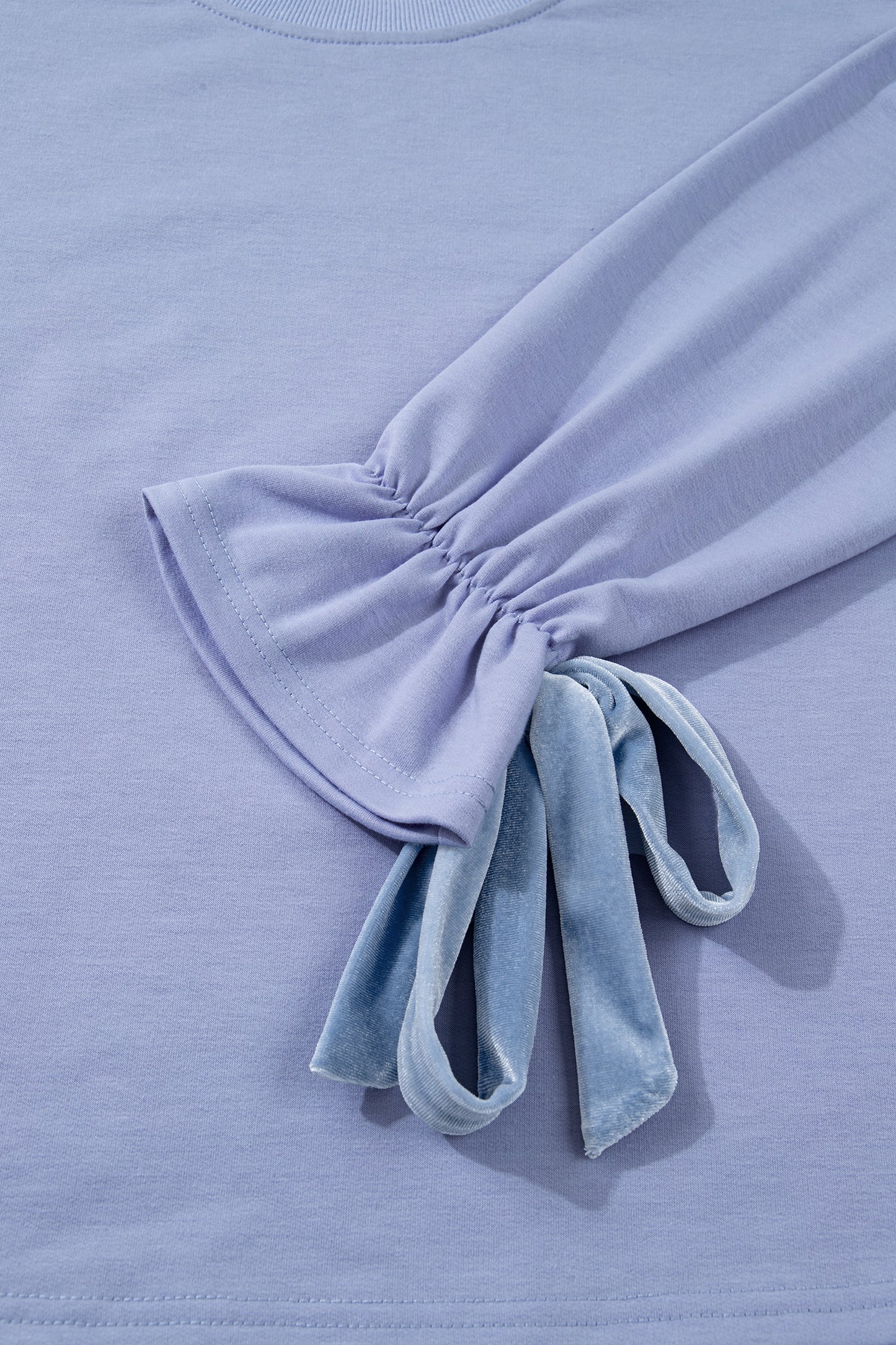 Beau Blue Flounce Long Sleeve Top Drawstring Pants Contrast Velvet Bow Knot 2pcs Lounge Set-Loungewear & Sleepwear/Loungewear-[Adult]-[Female]-2022 Online Blue Zone Planet