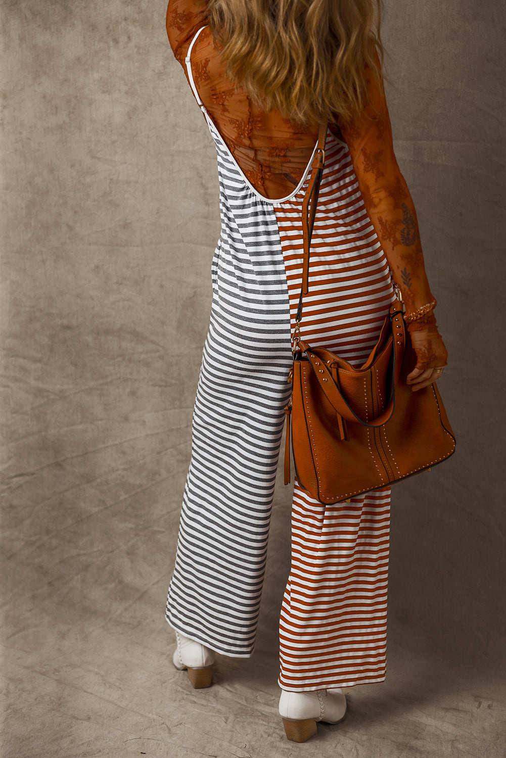 Yellow Stripe Two Tone Contrast Spaghetti Strap Backless Overall-Bottoms/Jumpsuits & Rompers-[Adult]-[Female]-2022 Online Blue Zone Planet