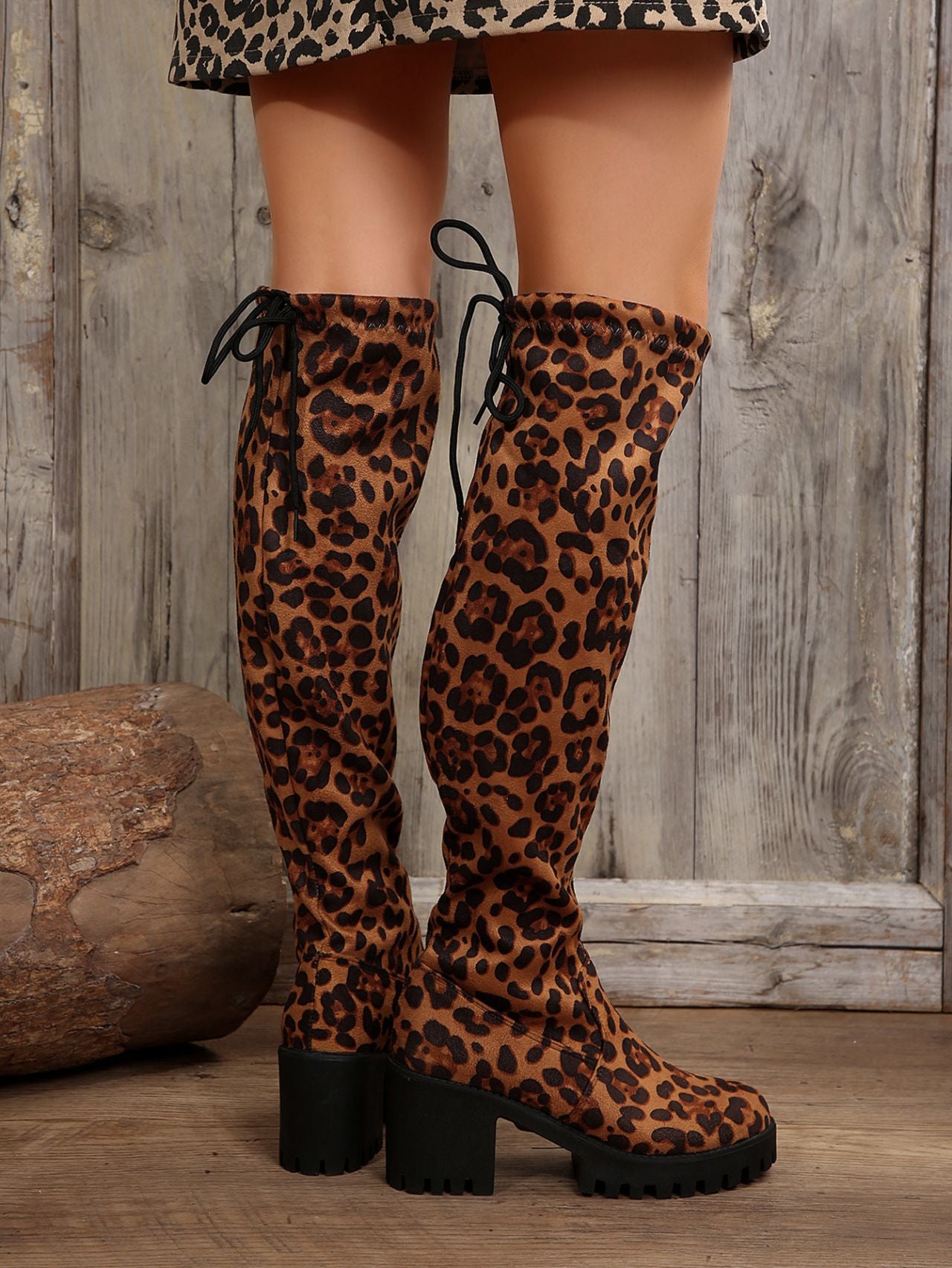 Blue Zone Planet | Leopard Round Toe Block Heel Boots-BOOTS-[Adult]-[Female]-2022 Online Blue Zone Planet