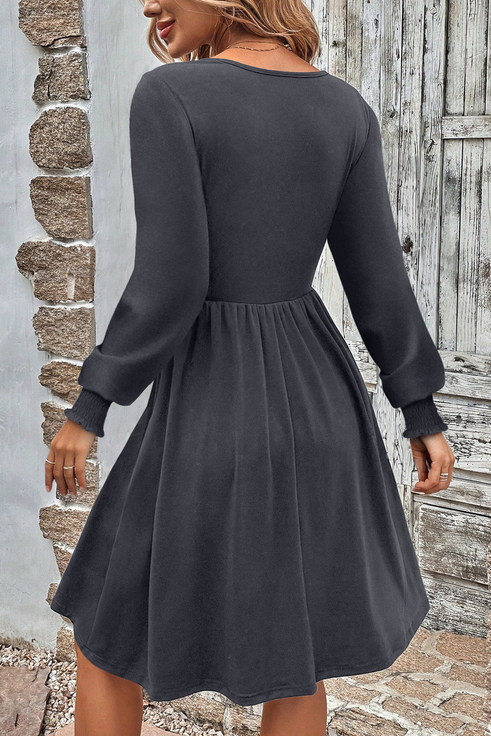 dark grey mini dress Shirred Cuff Long Sleeve Button Round Neck Zesty Italian Pasta this bodycon dress showcases pre-20 Size:XS (AU 6)