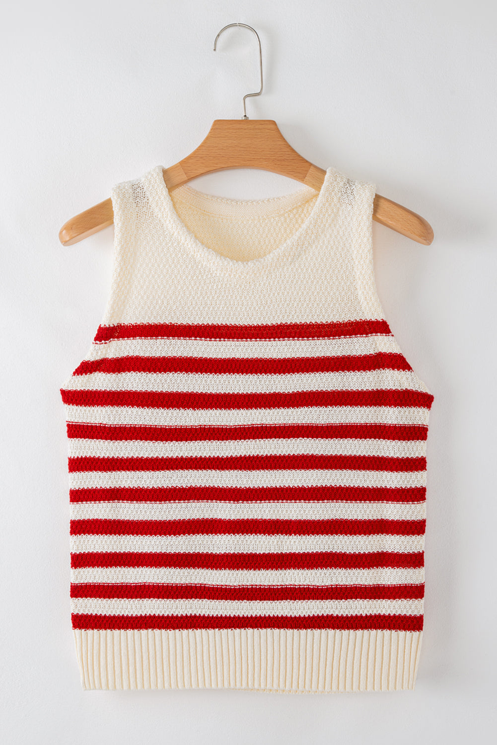 Red Stripe Textured Knit Ribbed Hem Sweater Tank Top-TOPS / DRESSES-[Adult]-[Female]-2022 Online Blue Zone Planet