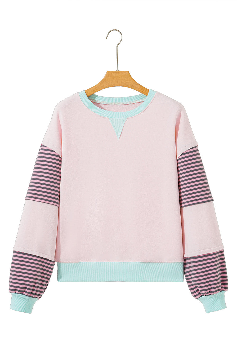 Delicacy Striped Colorblock Patchwork Drop Shoulder Sweatshirt-Tops/Sweatshirts & Hoodies-[Adult]-[Female]-2022 Online Blue Zone Planet
