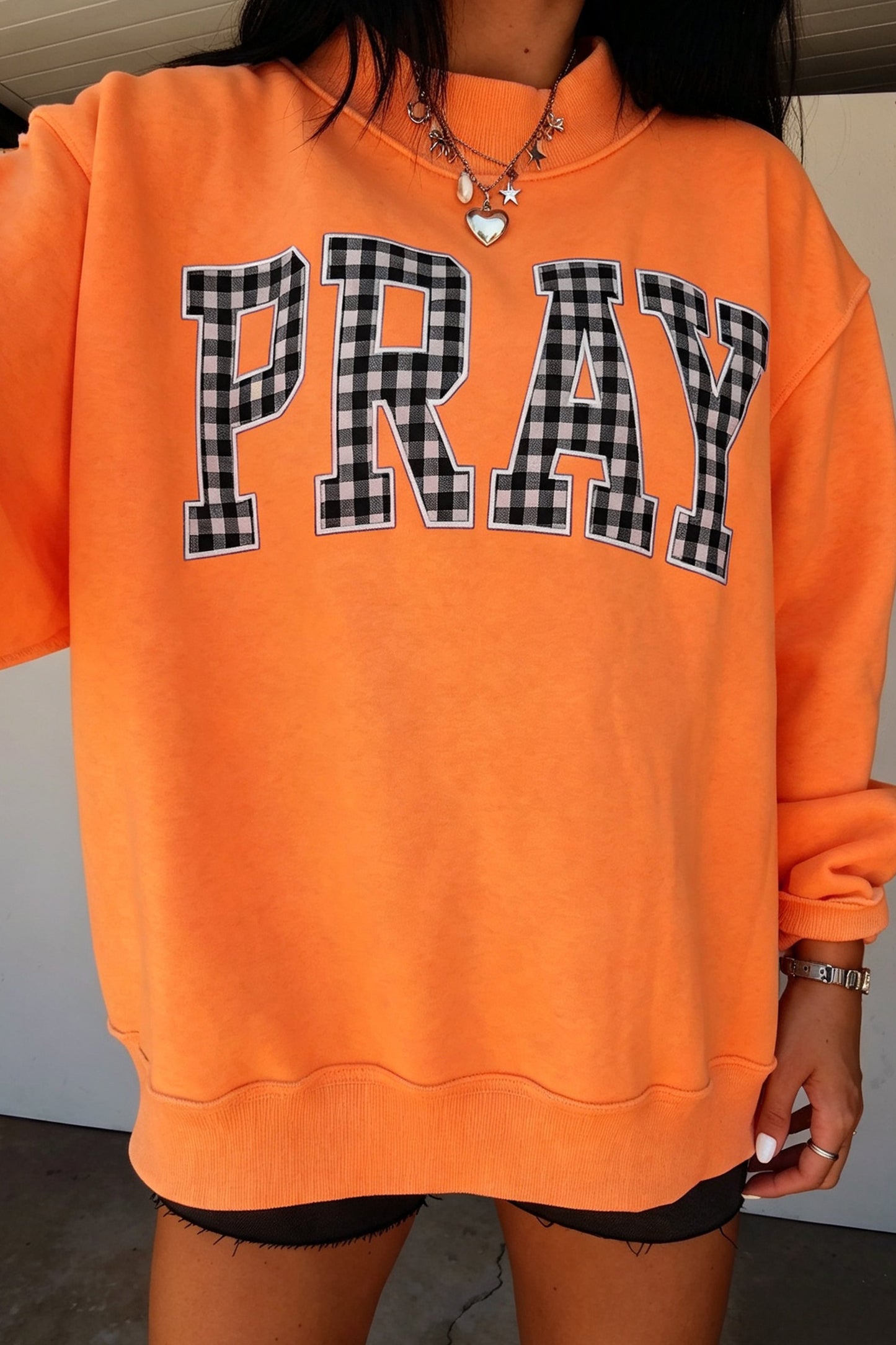 Gray PRAY Polka Dot Embroidered Mock Neck Sweatshirt