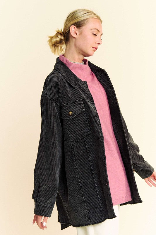 Davi & Dani Washed Corduroy Raw Hem Button Up Jacket-TOPS / DRESSES-[Adult]-[Female]-2022 Online Blue Zone Planet