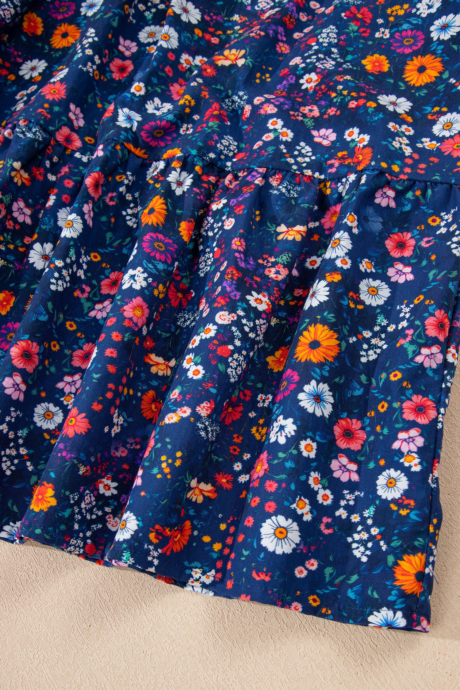 Blue Wild Daisy Floral Split Neck Short Puff Sleeve Mini Dress-TOPS / DRESSES-[Adult]-[Female]-2022 Online Blue Zone Planet