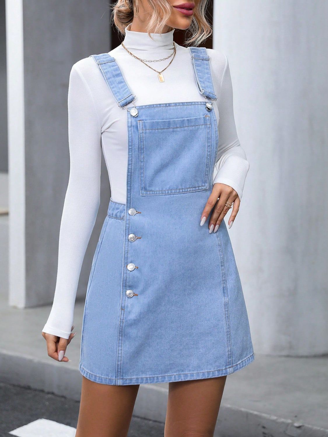 Wide Strap Denim Overall Dress-TOPS / DRESSES-[Adult]-[Female]-2022 Online Blue Zone Planet