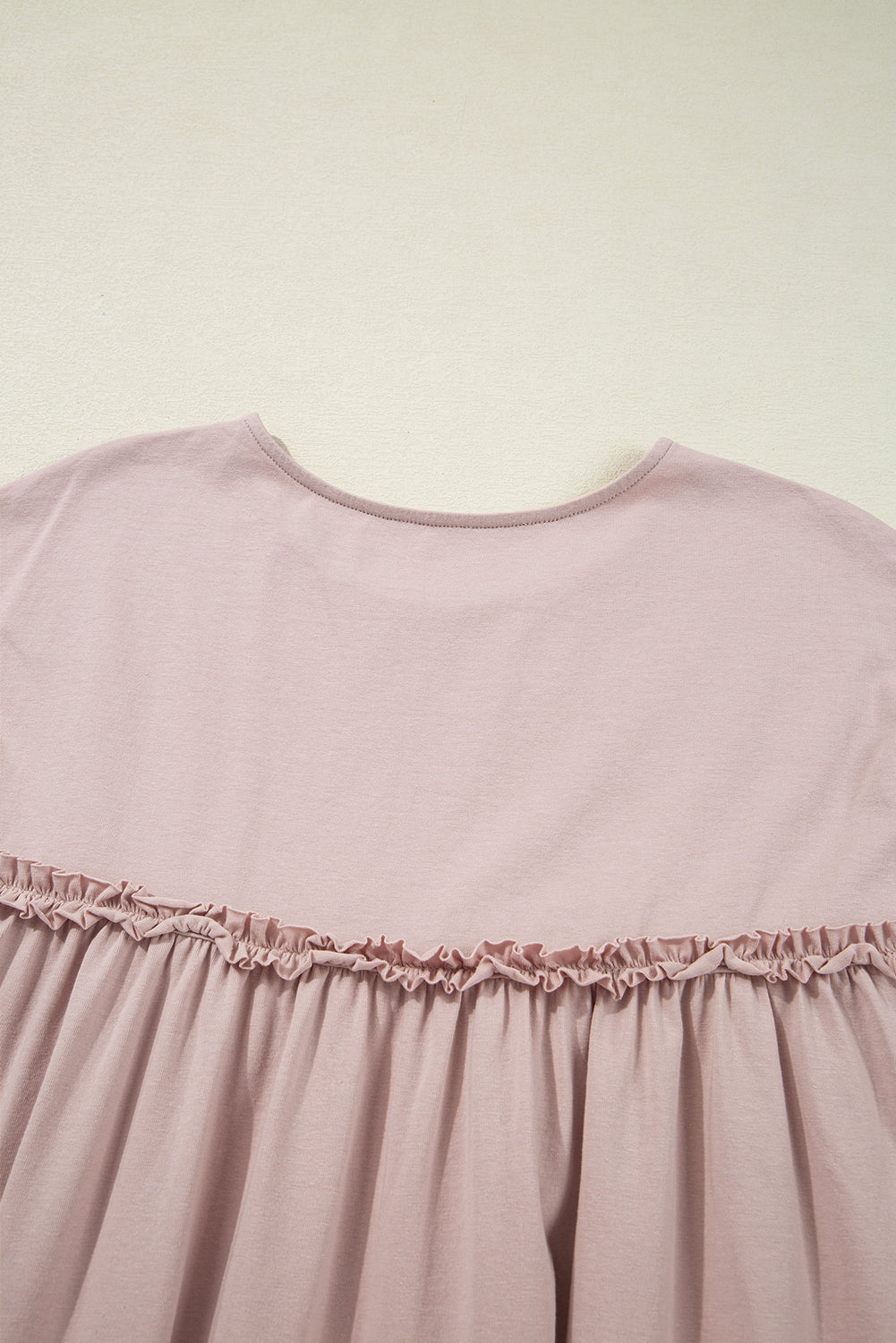 Oatmeal Frilled Trim Crew Neck Loose Fit Mini Dress-TOPS / DRESSES-[Adult]-[Female]-2022 Online Blue Zone Planet