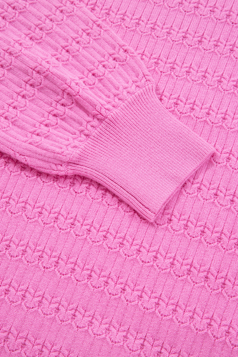 Bright Pink Trendy Pattern Knit Ribbed Cuffs Crew Neck Sweater-TOPS / DRESSES-[Adult]-[Female]-2022 Online Blue Zone Planet