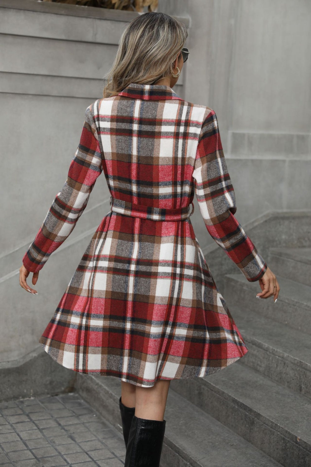 Plaid Tie Waist Long Sleeve Outerwear-TOPS / DRESSES-[Adult]-[Female]-2022 Online Blue Zone Planet