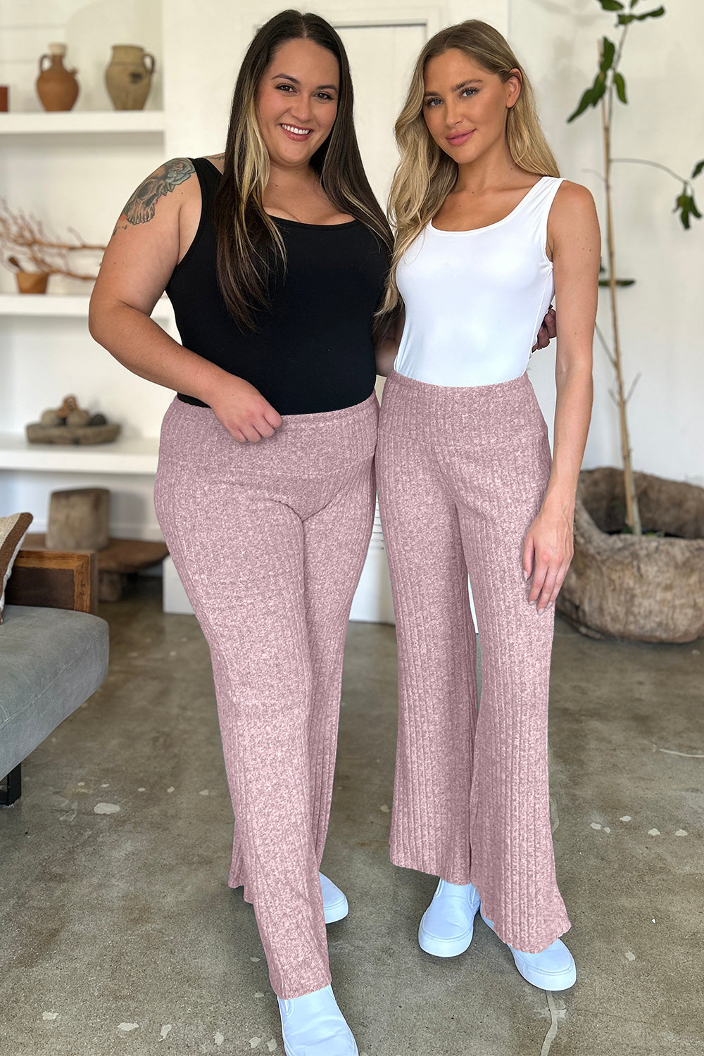 Blue Zone Planet | FAM-FAM Ribbed High Waist Flare Pants-BOTTOMS SIZES SMALL MEDIUM LARGE-[Adult]-[Female]-2022 Online Blue Zone Planet