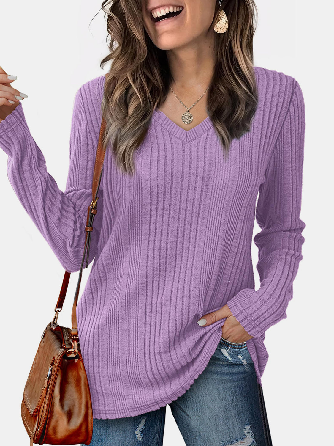 V-Neck Long Sleeve T-Shirt-TOPS / DRESSES-[Adult]-[Female]-2022 Online Blue Zone Planet