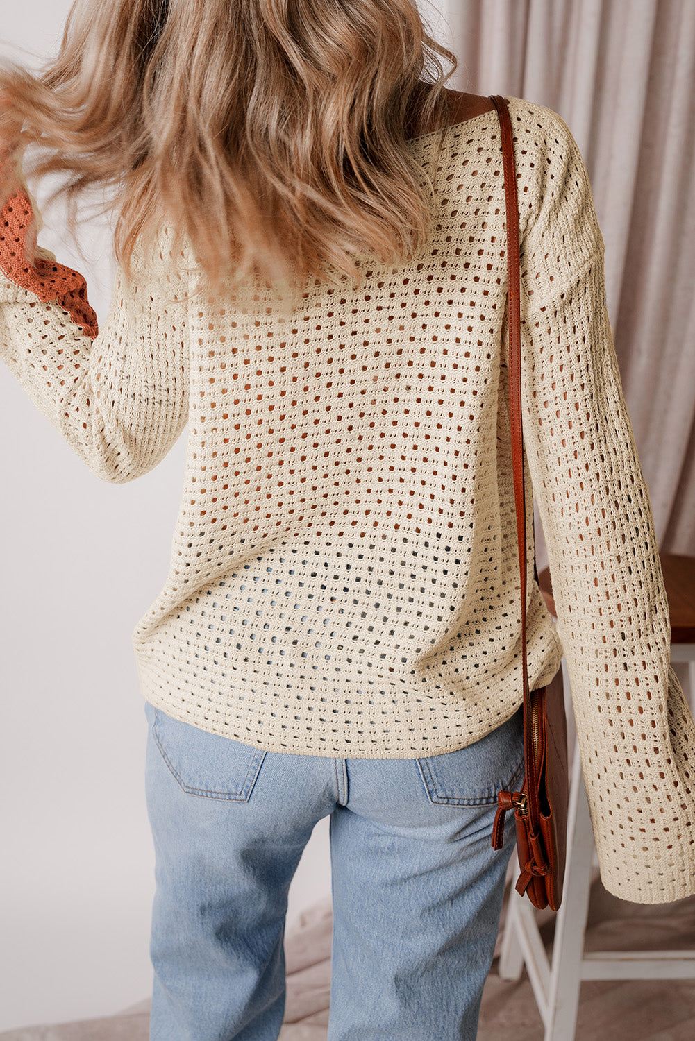 Apricot Pointelle Knit Colorblock Baggy Sweater-Sale (50% OFF)/30% OFF-[Adult]-[Female]-2022 Online Blue Zone Planet