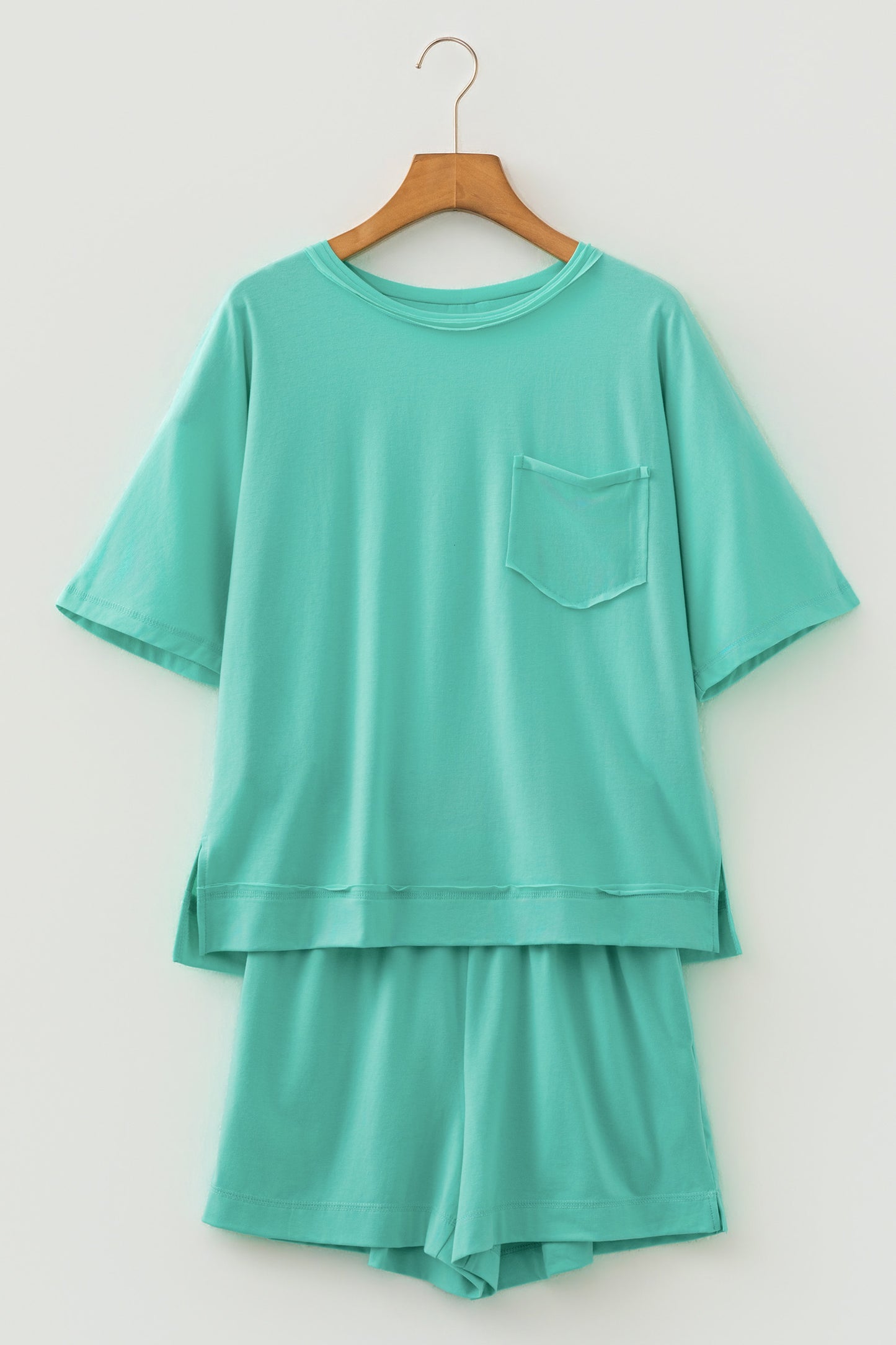 Strawberry Pink Raw Edge Patch Pocket Oversized Top and Shorts Set-Two Piece Sets/Short Sets-[Adult]-[Female]-2022 Online Blue Zone Planet