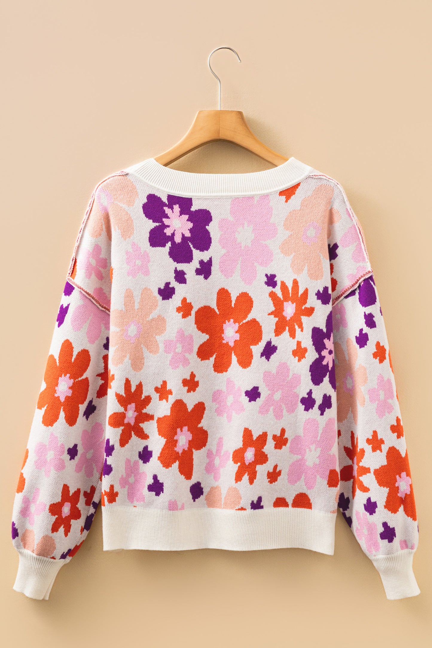 Khaki Fall Floral Pattern Drop Shoulder Sweater-TOPS / DRESSES-[Adult]-[Female]-2022 Online Blue Zone Planet