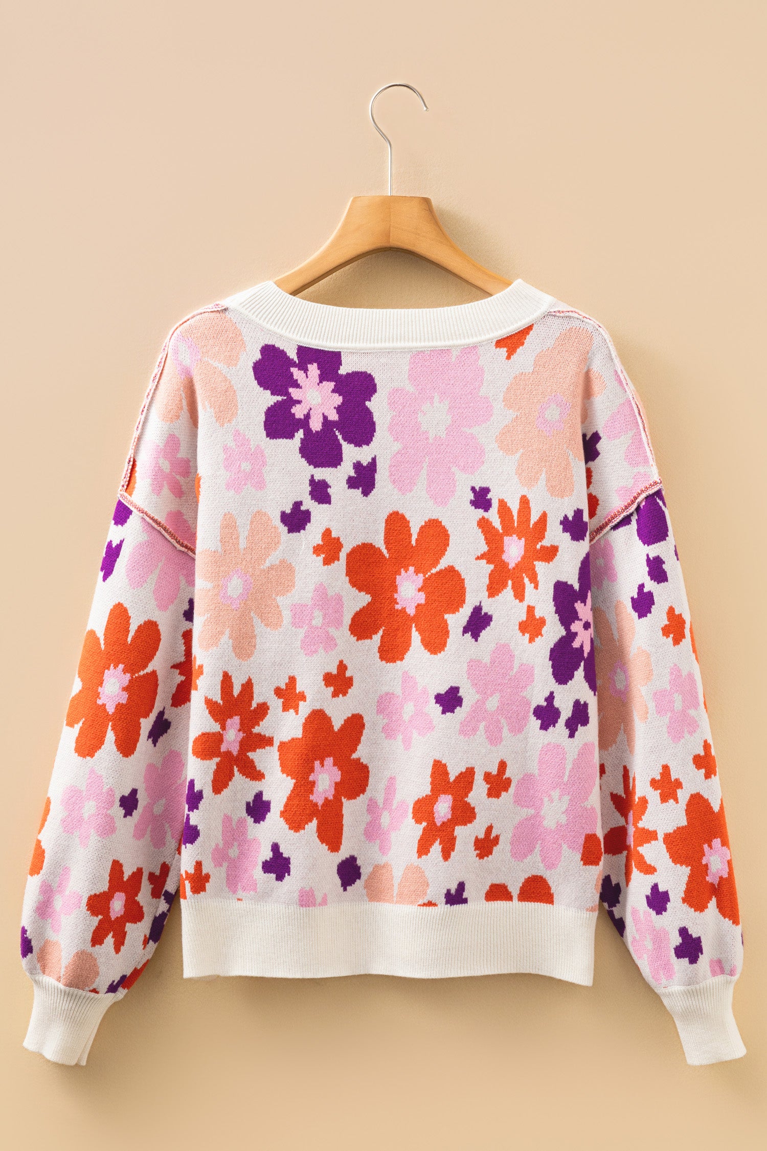 Khaki Fall Floral Pattern Drop Shoulder Sweater-TOPS / DRESSES-[Adult]-[Female]-2022 Online Blue Zone Planet