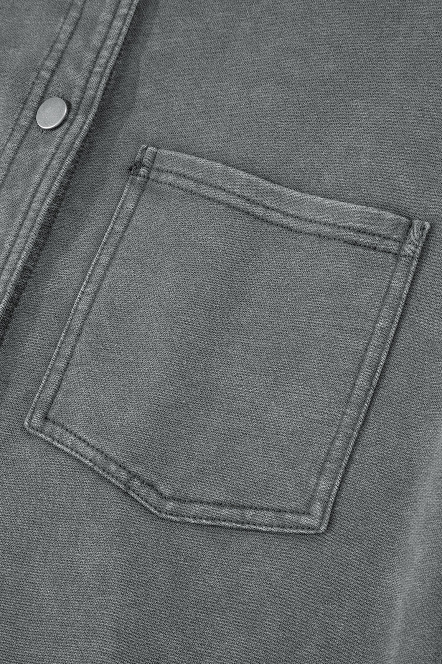 Medium Grey Mineral Wash Chest Pockets Drop Shoulder Shacket with Side Slit-Outerwear/Jackets-[Adult]-[Female]-2022 Online Blue Zone Planet