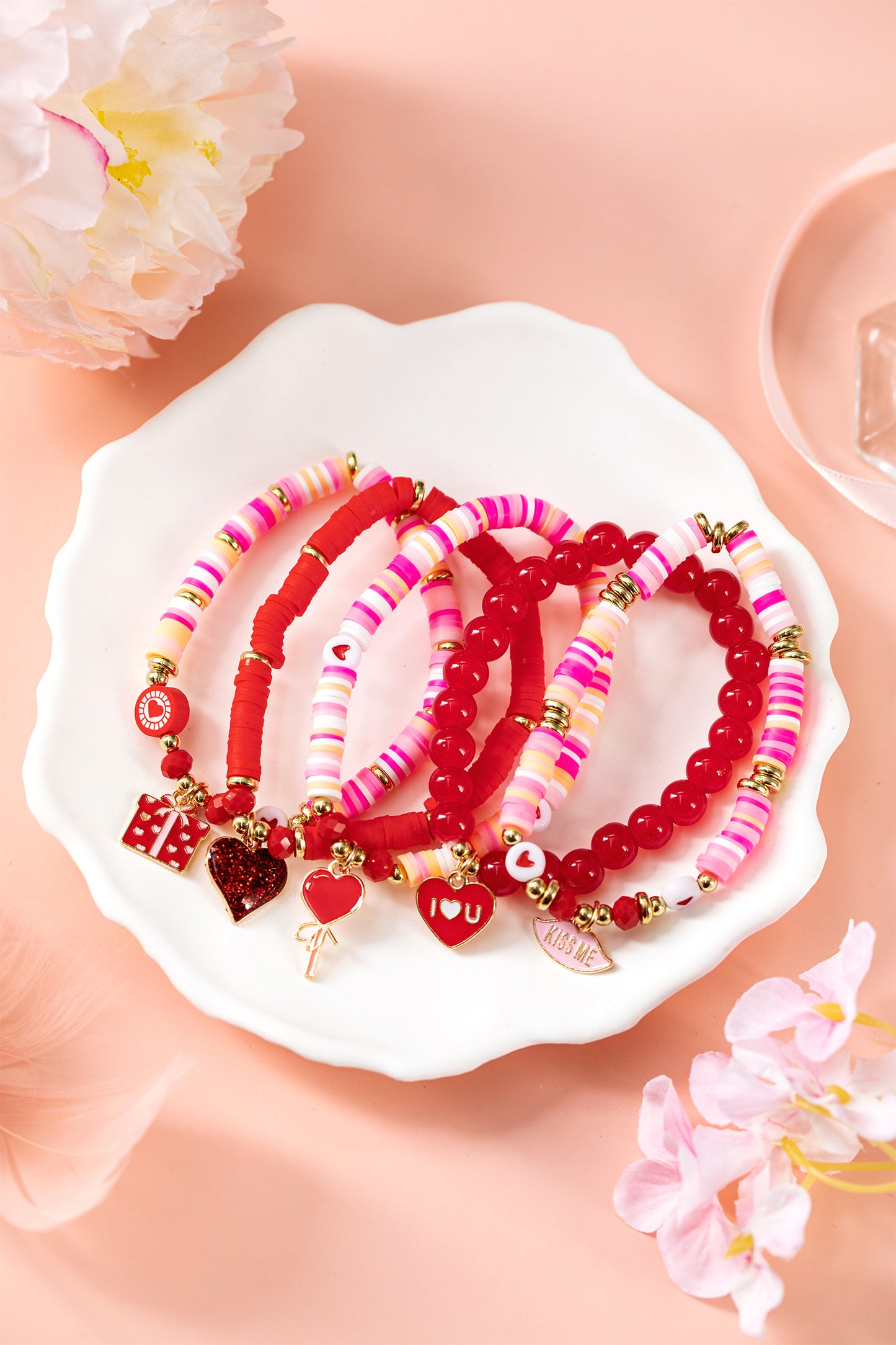 Fiery Red 5pcs I Love U Valentines Day Sweet Bracelet Set-Bracelet-[Adult]-[Female]-2022 Online Blue Zone Planet