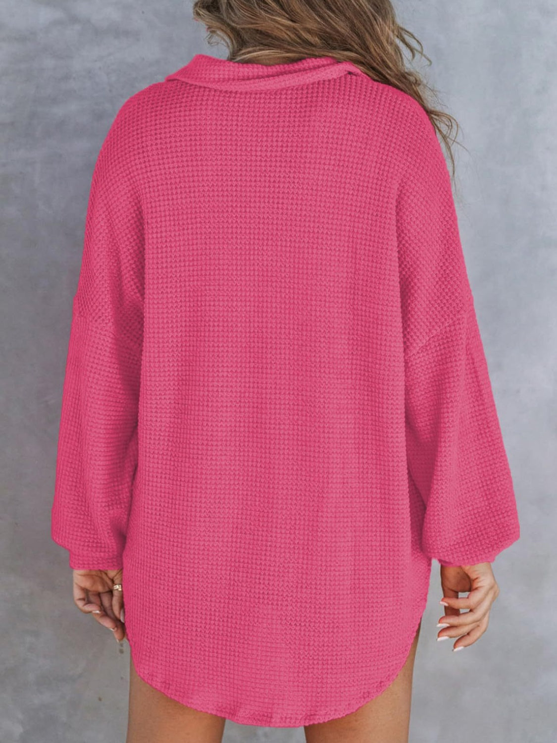 Blue Zone Planet | Waffle-Knit Dropped Shoulder Long Sleeve Sweatshirt-TOPS / DRESSES-[Adult]-[Female]-2022 Online Blue Zone Planet