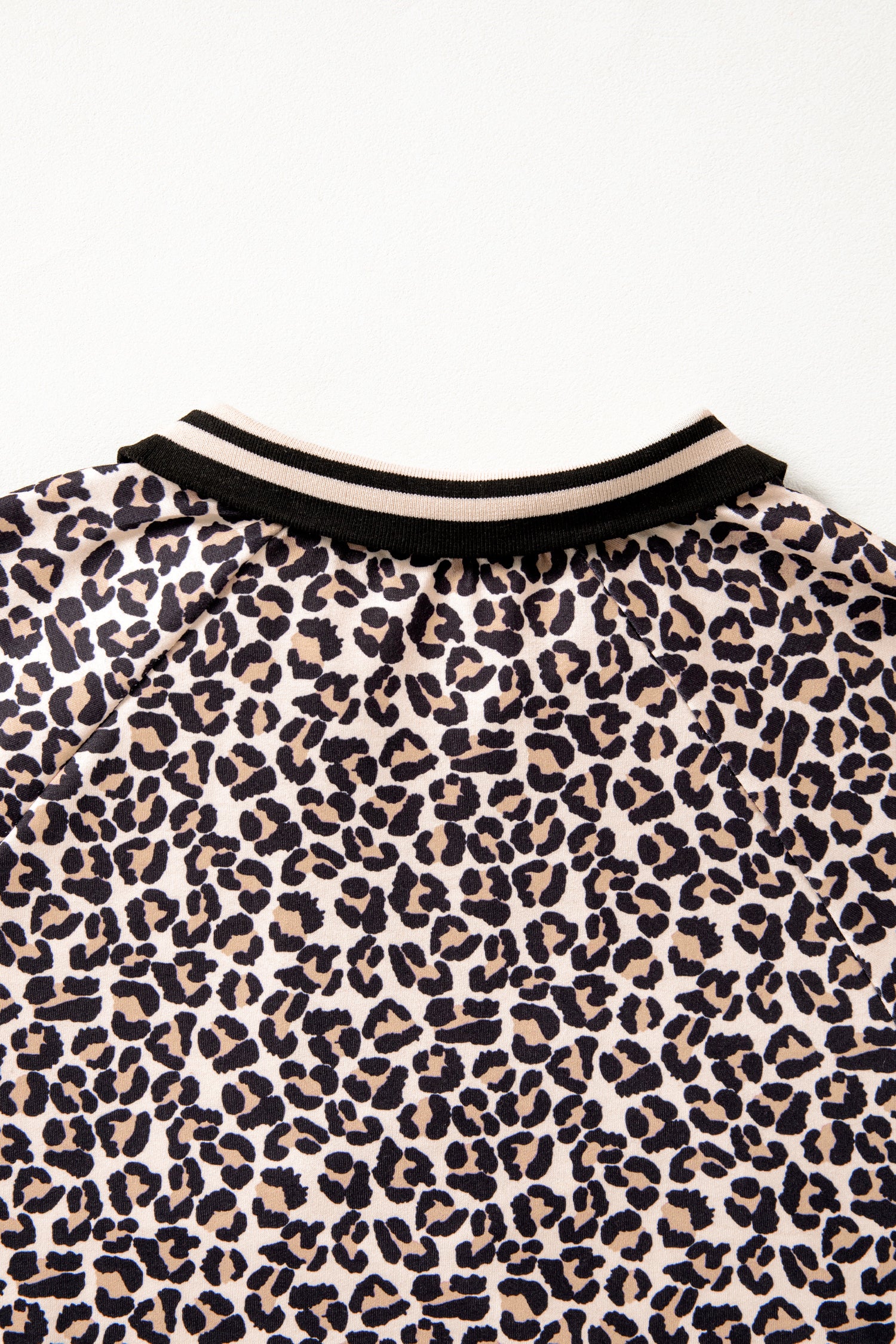 Brown Leopard Print Half Zip Striped Trim Patchwork Short Sleeve Top-Tops/Blouses & Shirts-[Adult]-[Female]-2022 Online Blue Zone Planet