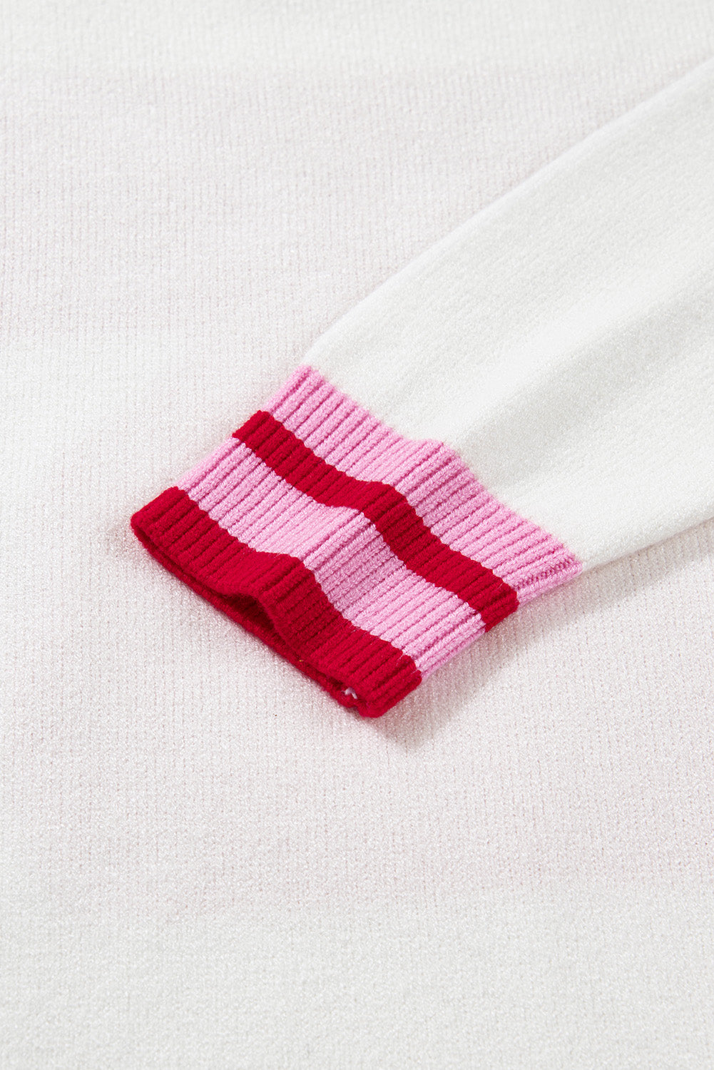 White Striped Trim Bow Graphic Round Neck Drop Shoulder Sweater-TOPS / DRESSES-[Adult]-[Female]-2022 Online Blue Zone Planet