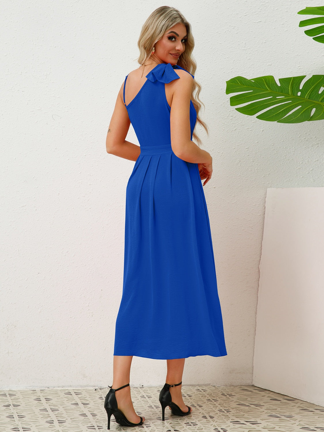 Bow Asymmetrical Neck Sleeveless Dress BLUE ZONE PLANET