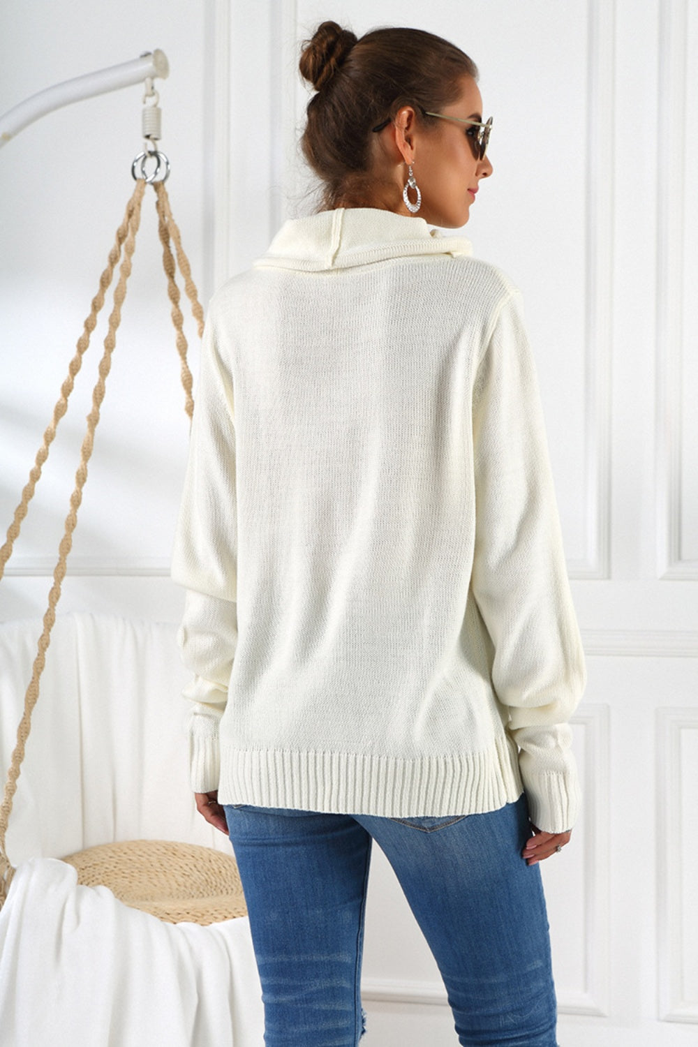 Drawstring Mock Neck Long Sleeve Sweater-TOPS / DRESSES-[Adult]-[Female]-2022 Online Blue Zone Planet