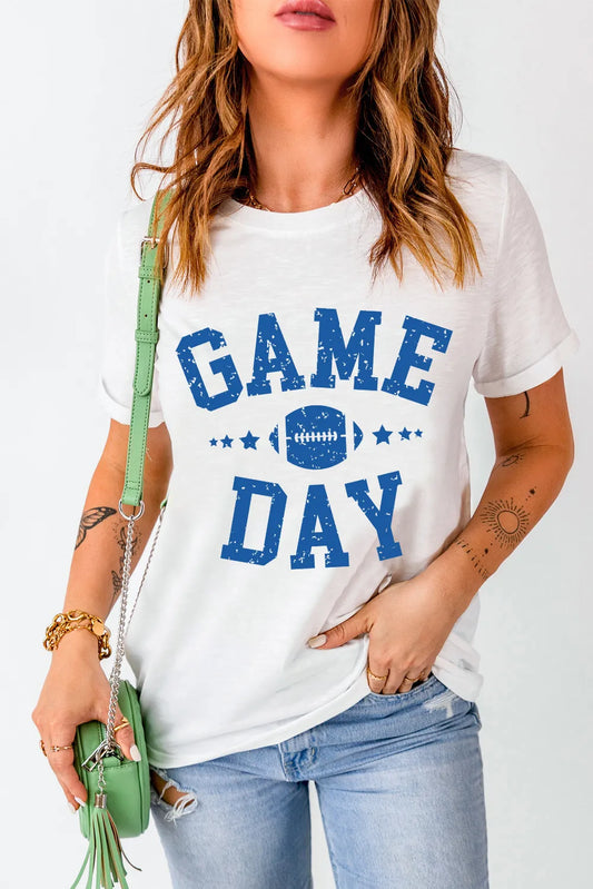 GAME DAY Round Neck Short Sleeve T-Shirt-TOPS / DRESSES-[Adult]-[Female]-White-S-2022 Online Blue Zone Planet