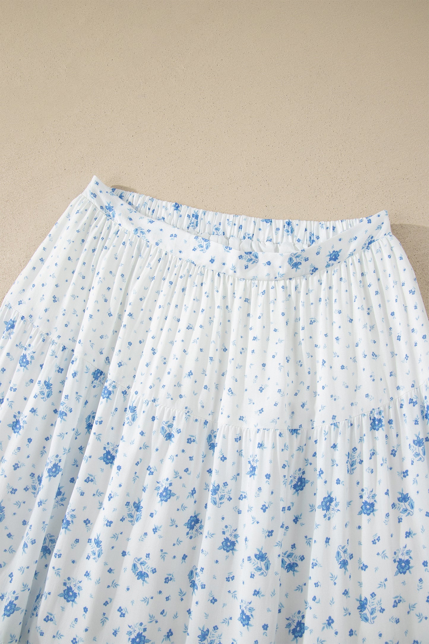 Sky Blue High Waist Tiny Floral Print Boho Maxi Skirt-Bottoms/Skirts & Petticoat-[Adult]-[Female]-2022 Online Blue Zone Planet