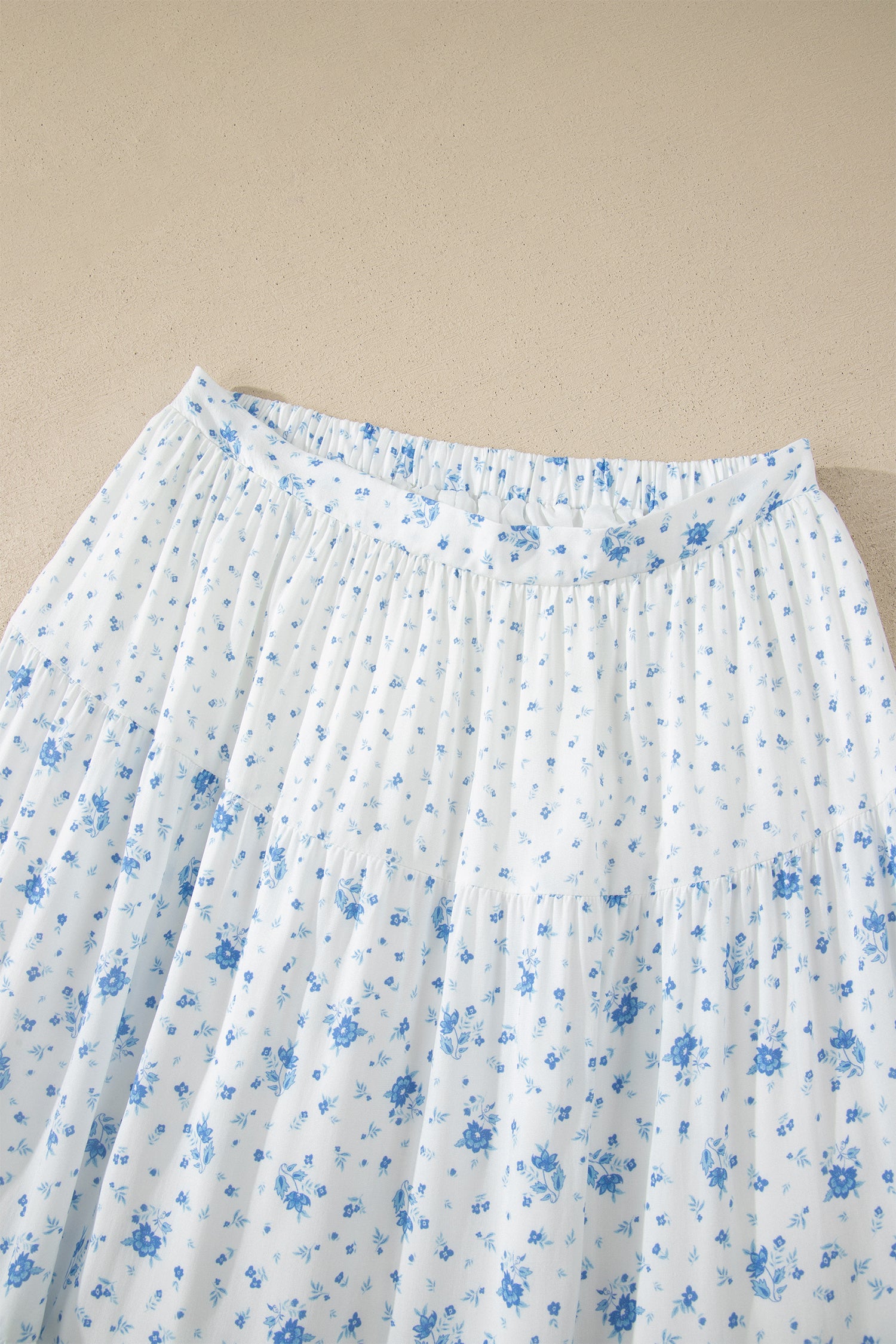 Sky Blue High Waist Tiny Floral Print Boho Maxi Skirt-Bottoms/Skirts & Petticoat-[Adult]-[Female]-2022 Online Blue Zone Planet
