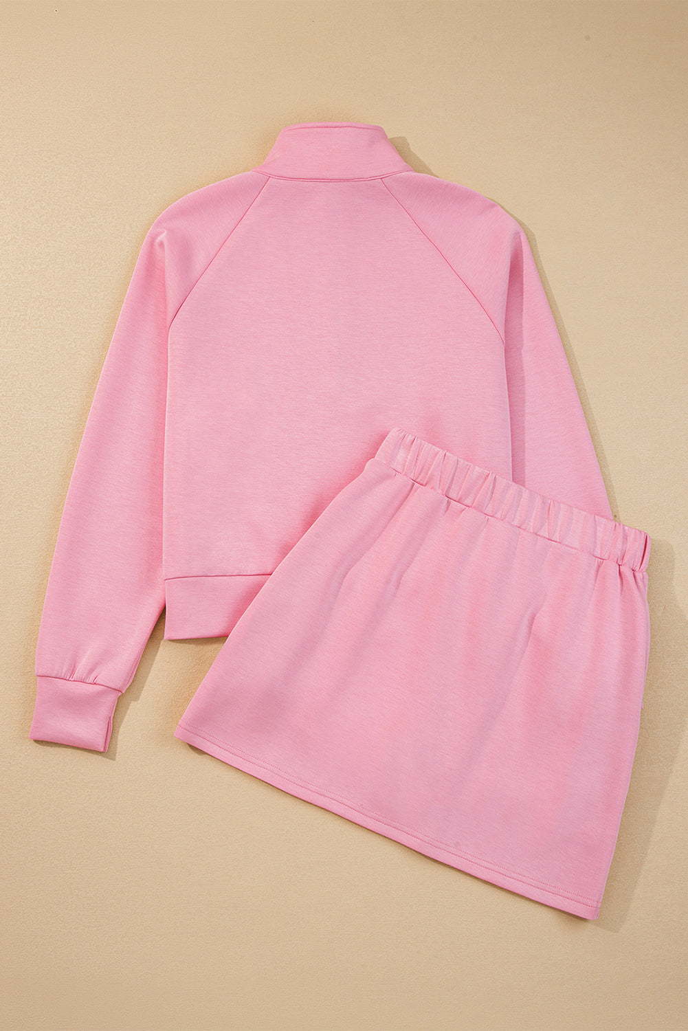 Pink Half Zip Sporty Pullover Mini Skirt 2pcs Outfit-Two Piece Sets/Two Piece Dresses-[Adult]-[Female]-2022 Online Blue Zone Planet