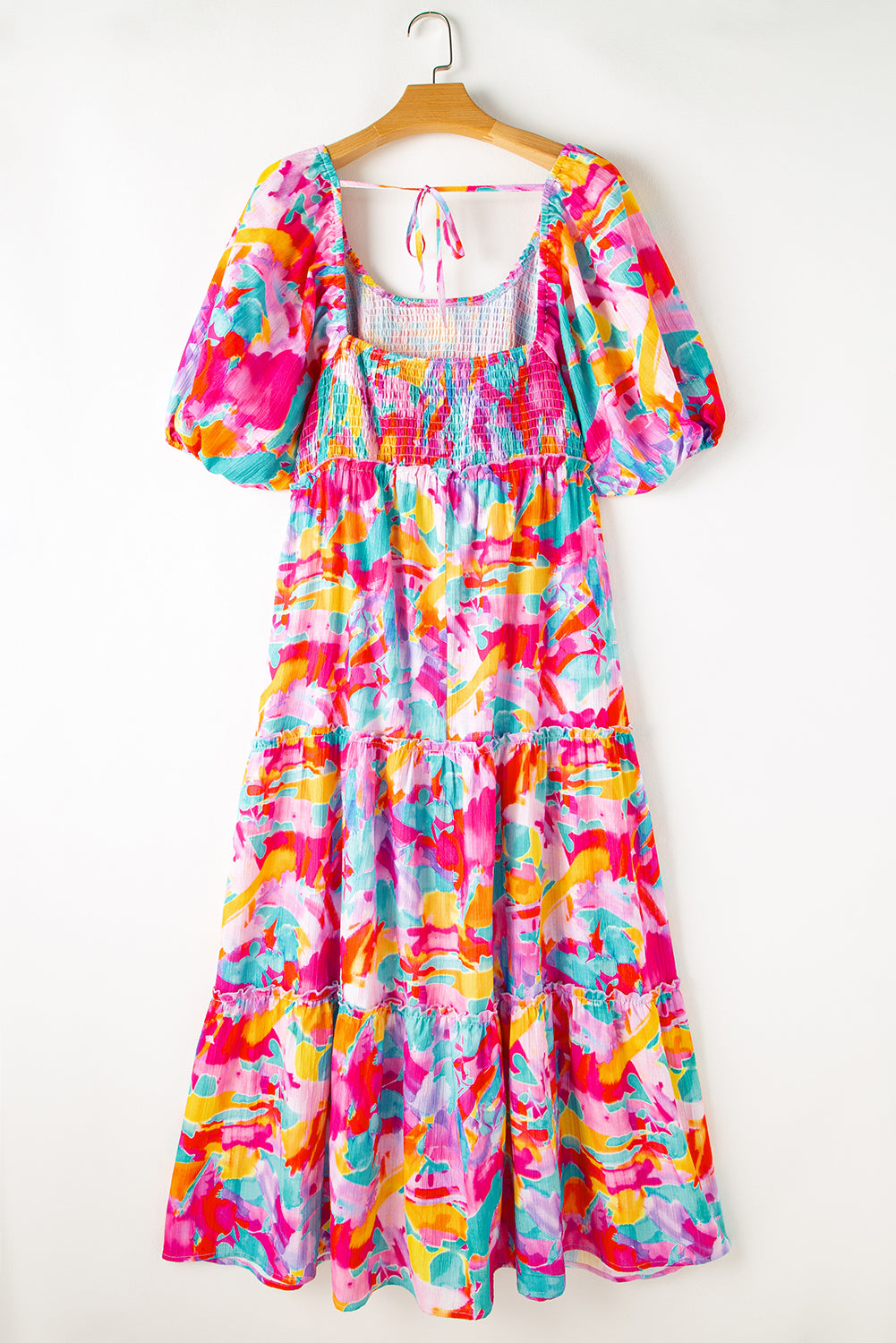 Blue Zone Planet | Multicolour Plus Size Floral Smocked Puff Sleeve Maxi Dress-TOPS / DRESSES-[Adult]-[Female]-2022 Online Blue Zone Planet