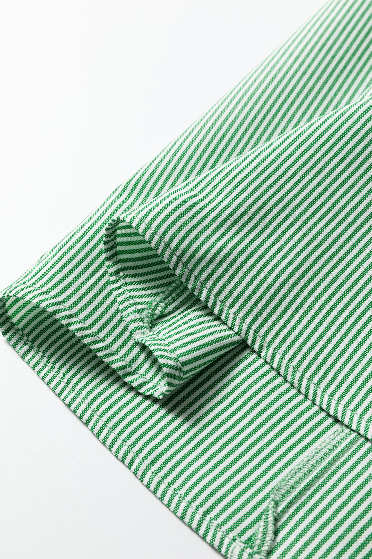 Mint Green Striped Print Collared Split Neck Half Sleeve Blouse-Tops/Blouses & Shirts-[Adult]-[Female]-2022 Online Blue Zone Planet