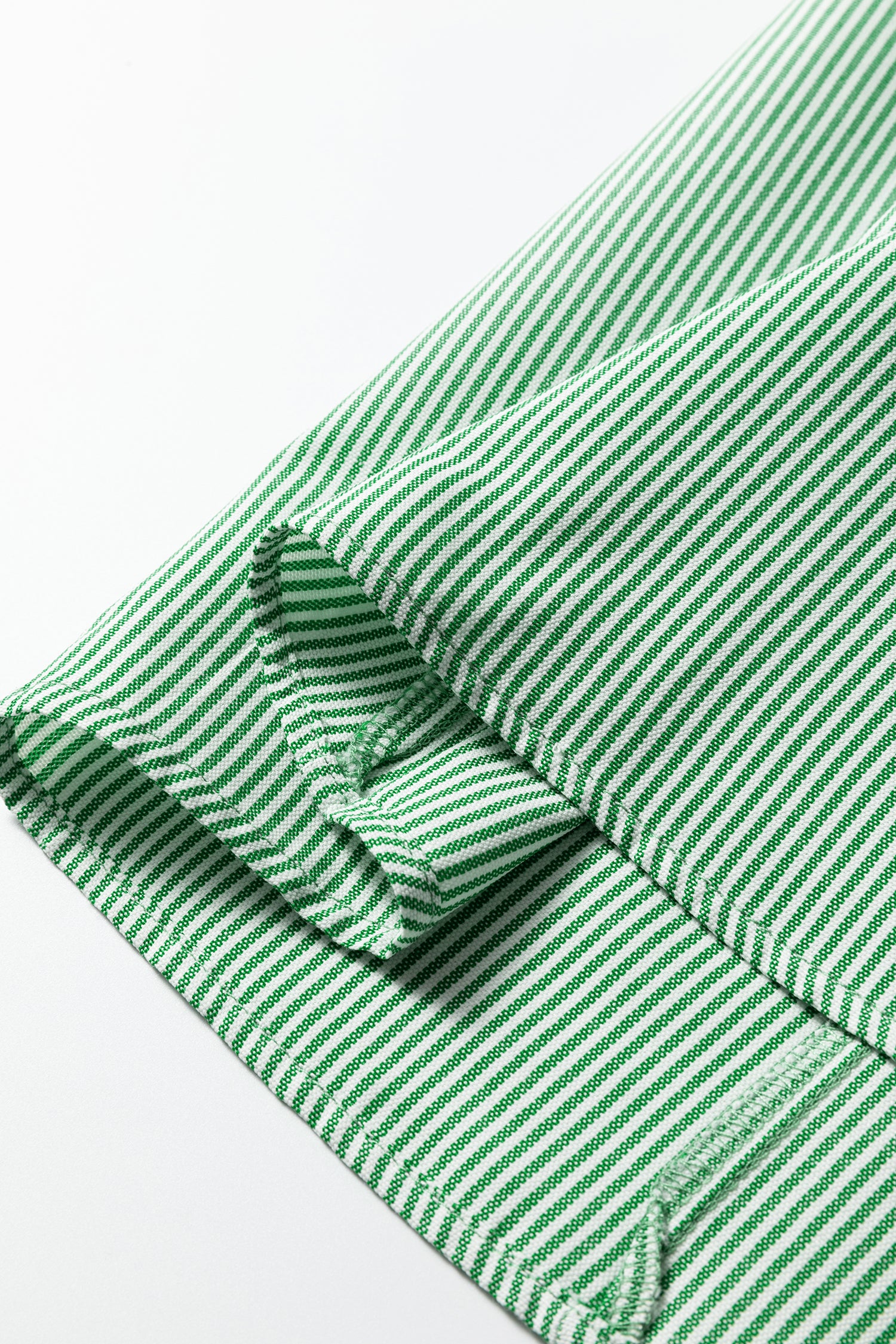 Mint Green Striped Print Collared Split Neck Half Sleeve Blouse-Tops/Blouses & Shirts-[Adult]-[Female]-2022 Online Blue Zone Planet