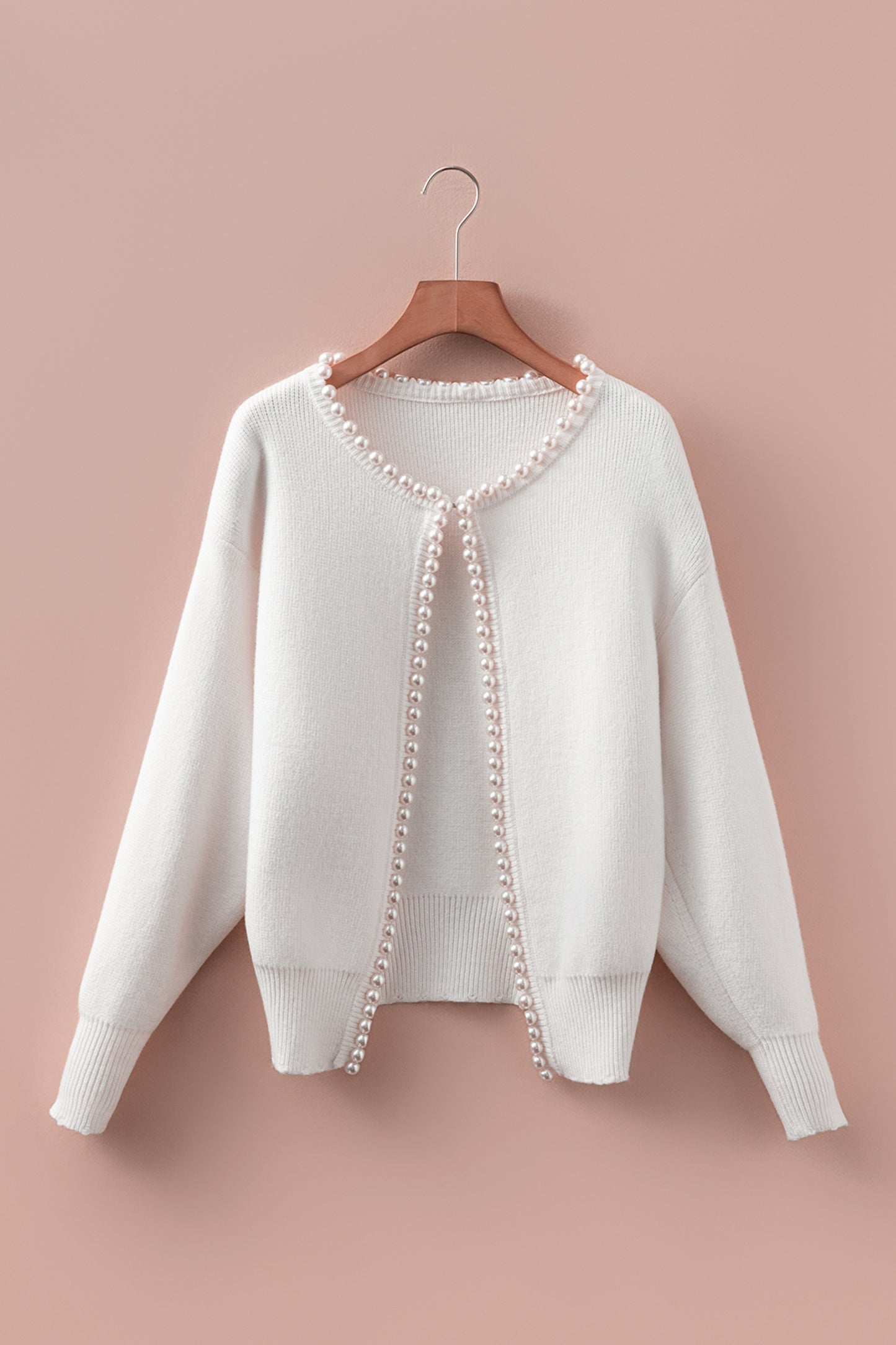 White Pearl Embellished Open Front Elegant Cardigan-Sweaters & Cardigans/Cardigans-[Adult]-[Female]-2022 Online Blue Zone Planet