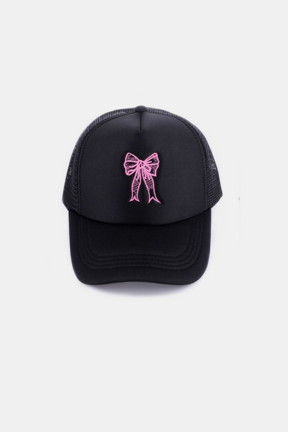 Zenana Ribbon Bow Embroidery Trucker Hat-BASEBALL HATS-[Adult]-[Female]-Black-One Size-2022 Online Blue Zone Planet