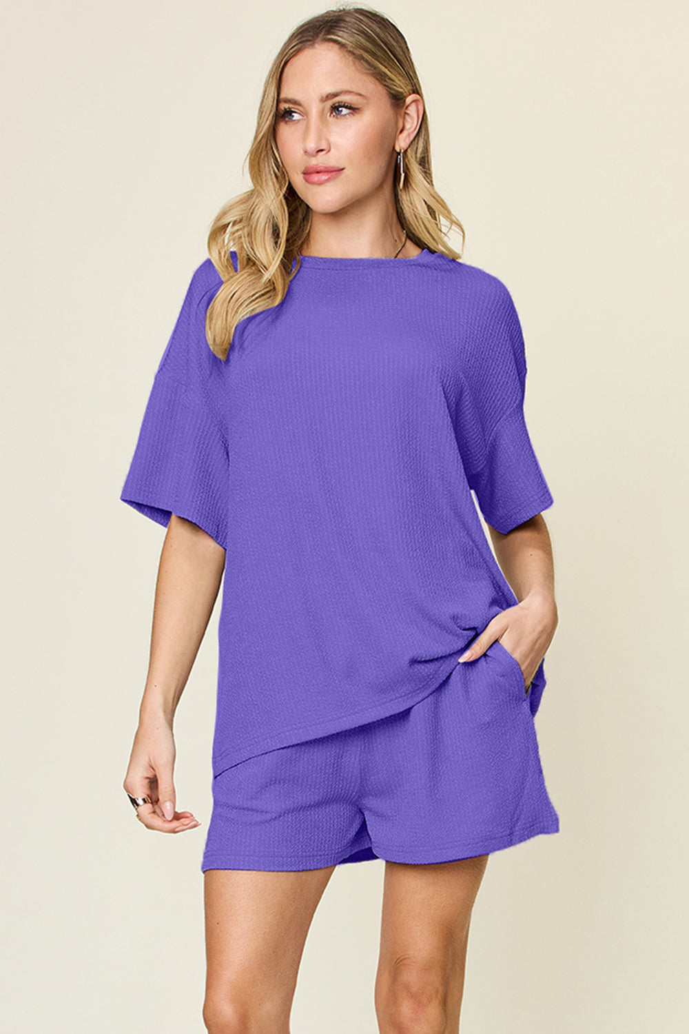 Double Take Basic style Round Neck Solid Set-TOPS / DRESSES-[Adult]-[Female]-Light Indigo-S-2022 Online Blue Zone Planet