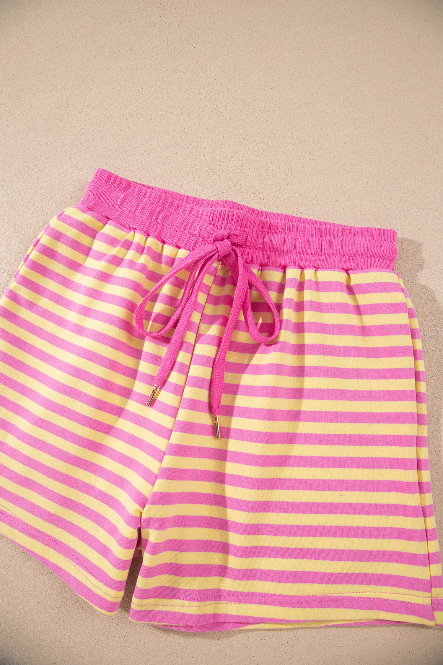 Rose Red Striped Long Sleeve Zip-Up Hoodie Drawstring Elastic Waist 2pcs Short Set-Two Piece Sets/Short Sets-[Adult]-[Female]-2022 Online Blue Zone Planet