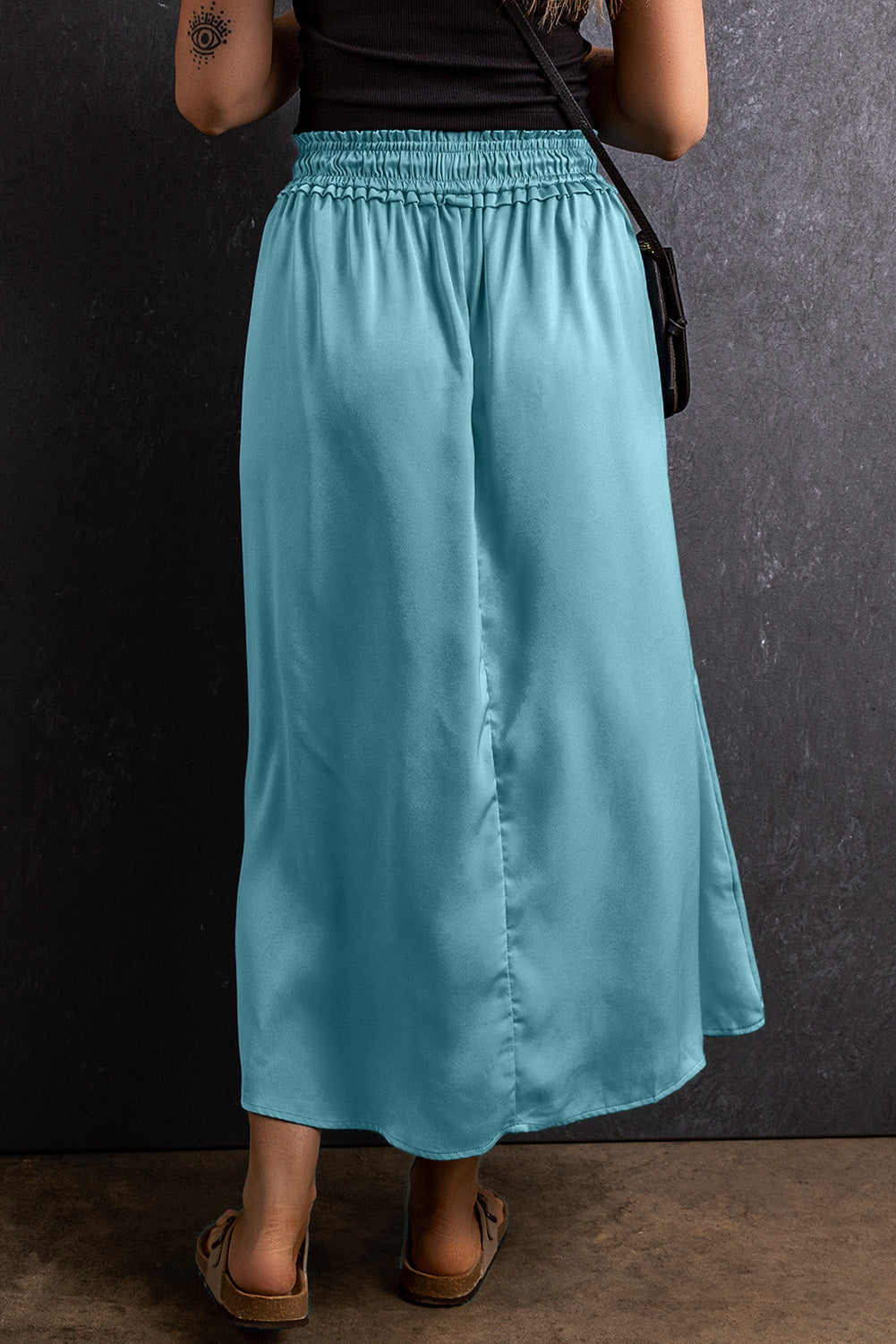 Peacock Blue Drawstring Split Side Flowy Long Skirt-Sale (50% OFF)/30% OFF-[Adult]-[Female]-2022 Online Blue Zone Planet