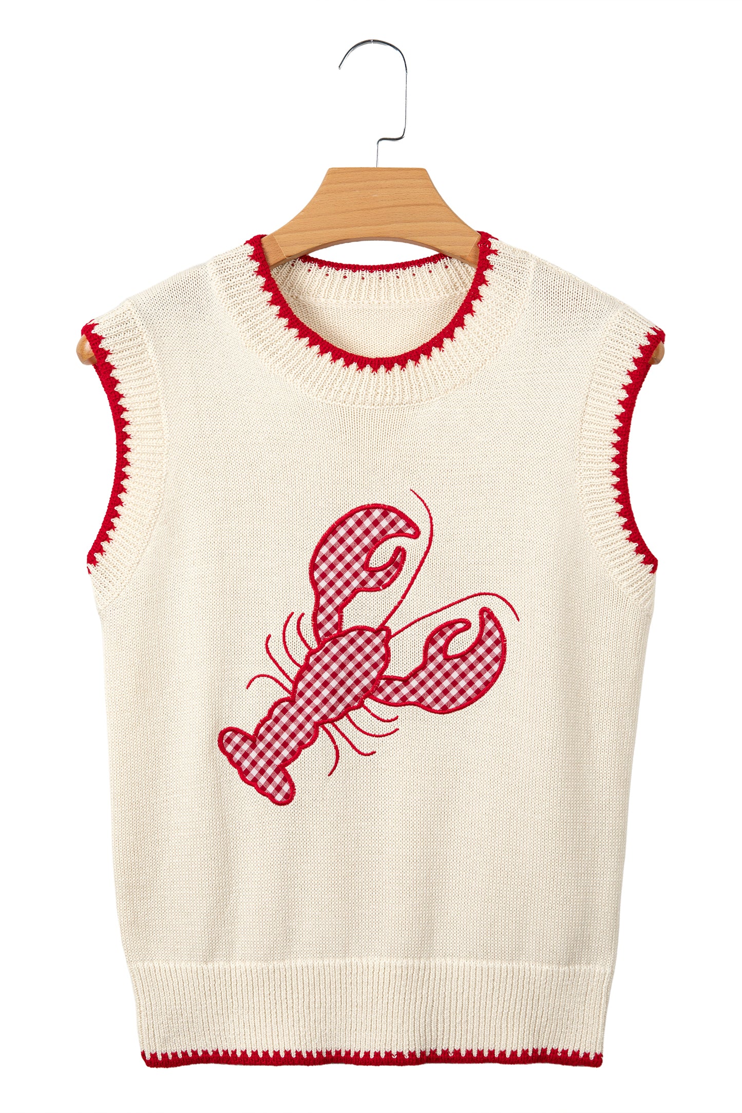 Beige Plaid Crawfish Crew Neck Knit Sweater Vest-TOPS / DRESSES-[Adult]-[Female]-2022 Online Blue Zone Planet