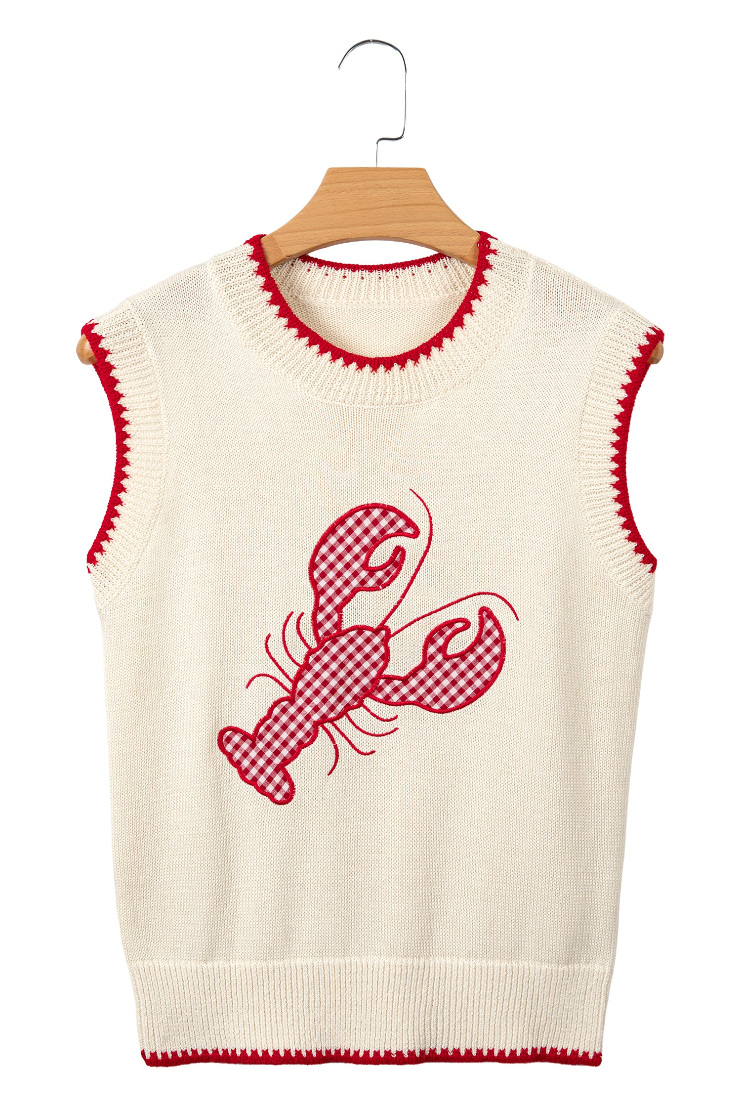 Beige Plaid Crawfish Crew Neck Knit Sweater Vest-TOPS / DRESSES-[Adult]-[Female]-2022 Online Blue Zone Planet