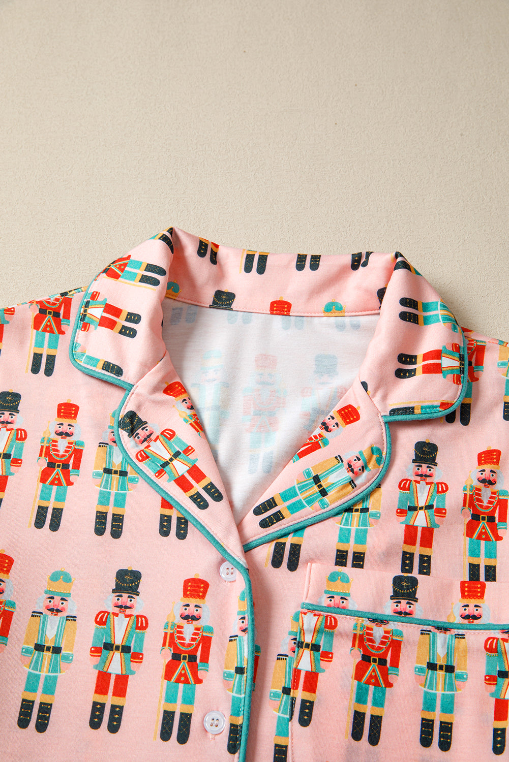 Pink Nutcracker March Long Sleeve Button Up 2pcs Pajama Short Set-Loungewear & Sleepwear/Sleepwear-[Adult]-[Female]-2022 Online Blue Zone Planet