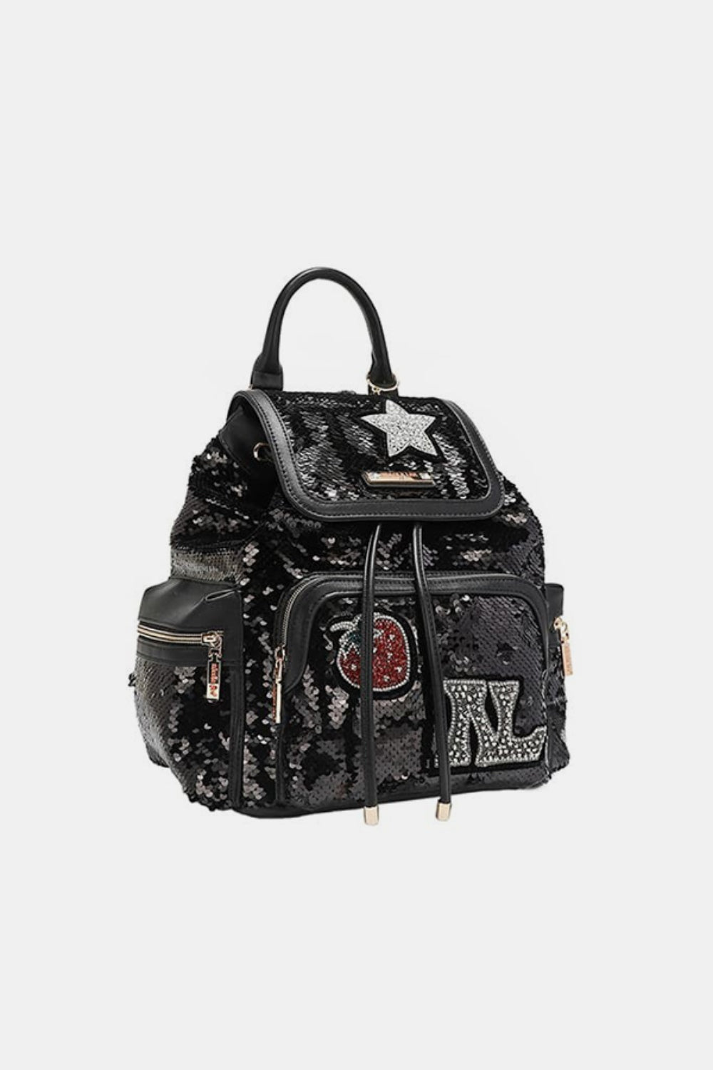 Blue Zone Planet | Nicole Lee USA Sequin Patch Backpack-TOPS / DRESSES-[Adult]-[Female]-Black-One Size-2022 Online Blue Zone Planet